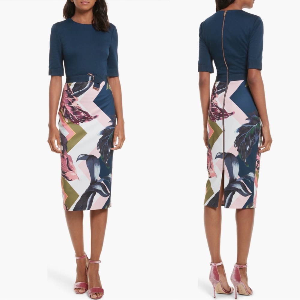 Ted Baker London Modern Floral and Geometric Dress